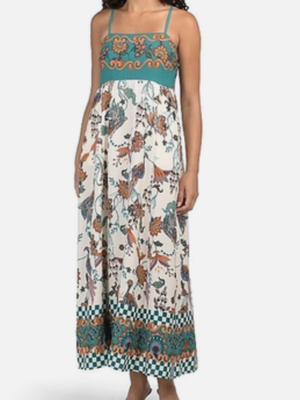 Rachel Zoe Teal and White Floral Print Maxi Dress